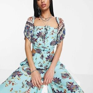 Free People Purple and Blue Wide Leg Jumpsuit